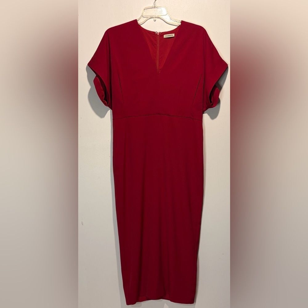Fehaute Anthropologie Vibrant Red Modest Maxi Sheath Cocktail Dress Size 6